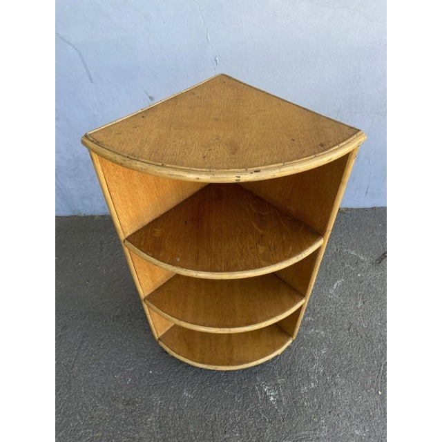 Restored Tropical Koa Wood Corner Shelf With Rattan Border - 3