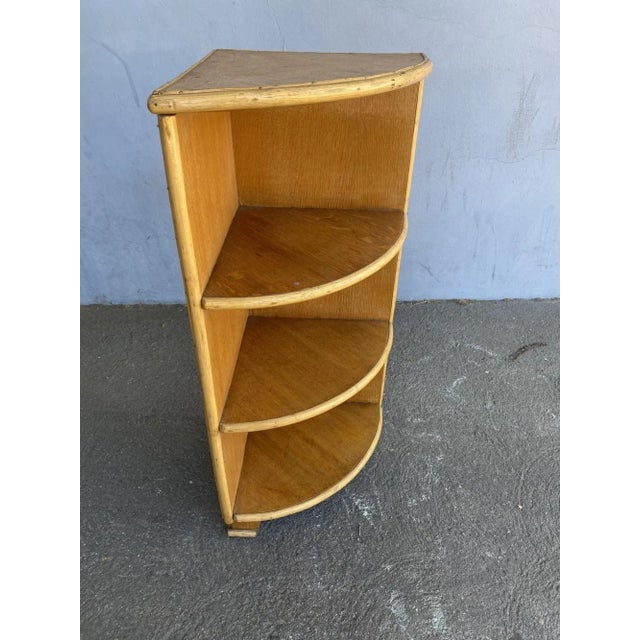 Restored Tropical Koa Wood Corner Shelf With Rattan Border - 4