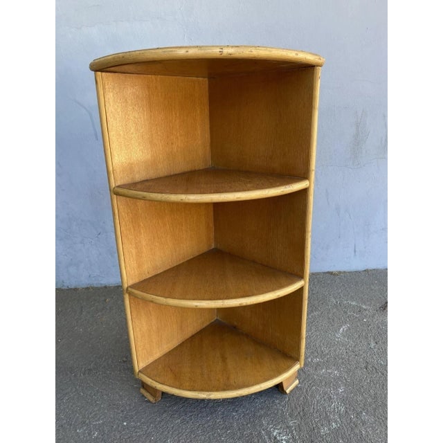 Restored Tropical Koa Wood Corner Shelf With Rattan Border - 5