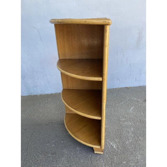 Restored Tropical Koa Wood Corner Shelf With Rattan Border - 6