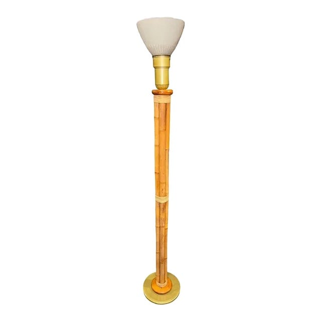 Mid-Century 4 Strand Rattan & Wicker Floor Lamp With Brass Base (1 of 5)