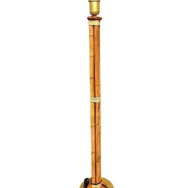 Mid-Century 4 Strand Rattan & Wicker Floor Lamp With Brass Base - 4