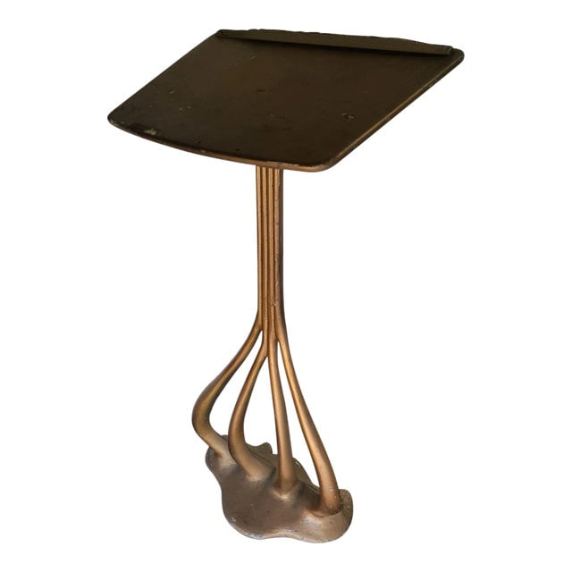 French Art Nouveau Cast Aluminum Music Book Stand in Gaudi Style, 2 Available: Title: French Art Nouveau Cast Aluminum Music Book Stand in Gaudi Style, 2 Available Description: French Art Nouveau music sheet & book stand with an organic-inspired sculptural cast metal base and me