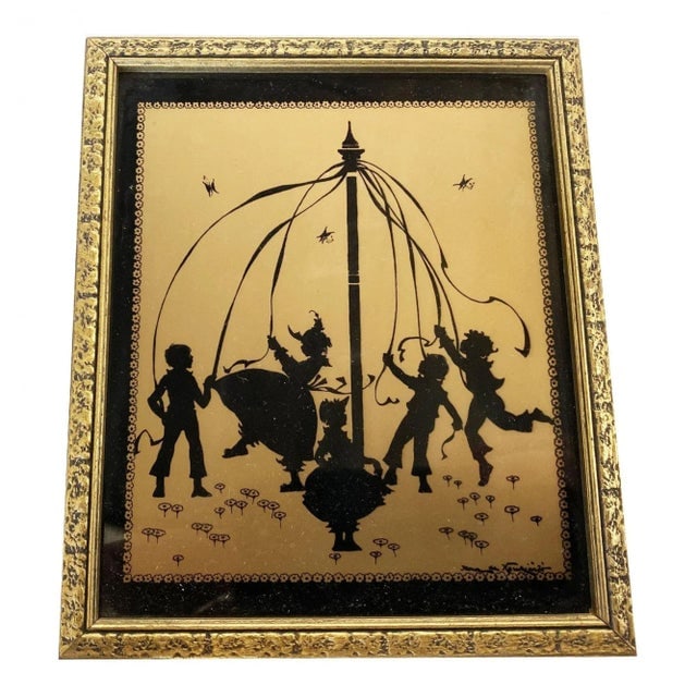 Silhouette "The Four Seasons" Gold Print in Original Frame by Fidus, Circa 1900 - 2