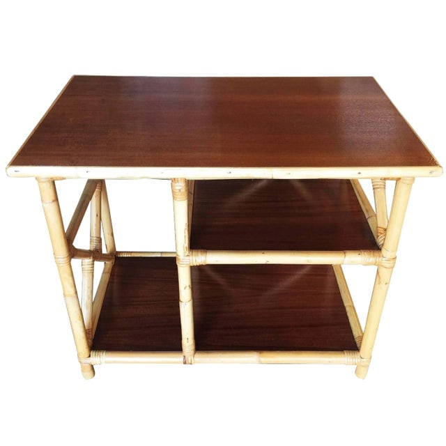 Restored Vintage Mahogany and Rattan Three-Tier Side Table (1 of 5)