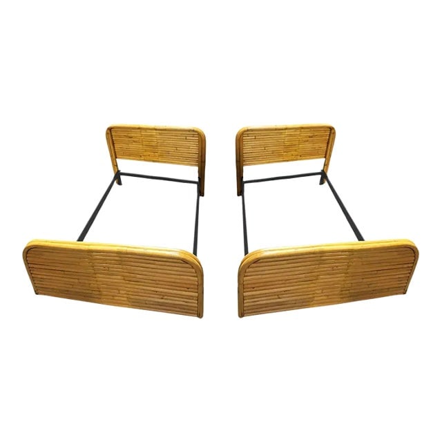 Pair of Mid-Century Restored 1948 Stacked Rattan Bed Twin - Bed Frames Only (1 of 6)