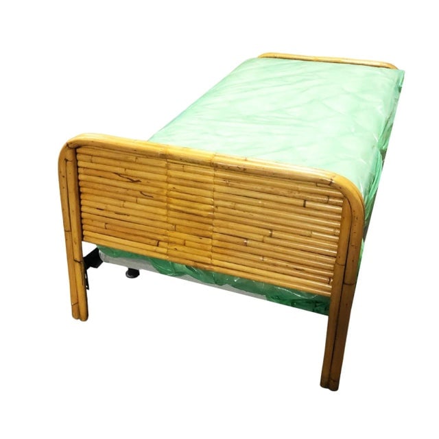 Pair of Mid-Century Restored 1948 Stacked Rattan Bed Twin - Bed Frames Only - 2