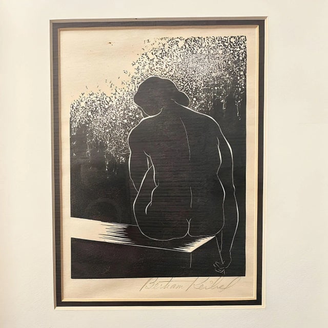 Untitled figure Female Portrait Wood Block Print by Reibel Bertram, Framed - 2