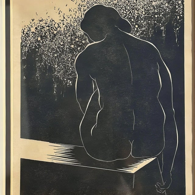 Untitled figure Female Portrait Wood Block Print by Reibel Bertram, Framed - 3