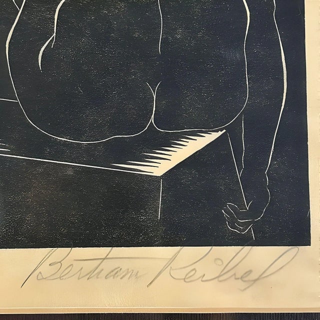 Untitled figure Female Portrait Wood Block Print by Reibel Bertram, Framed - 4