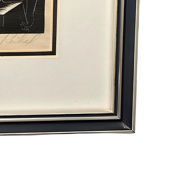 Untitled figure Female Portrait Wood Block Print by Reibel Bertram, Framed - 5