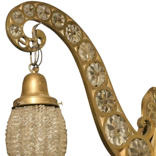 Belle Epoque Electric Scrolling Brass & Crystal Sconce W/ Beaded Light Shade, 2 Available - 8