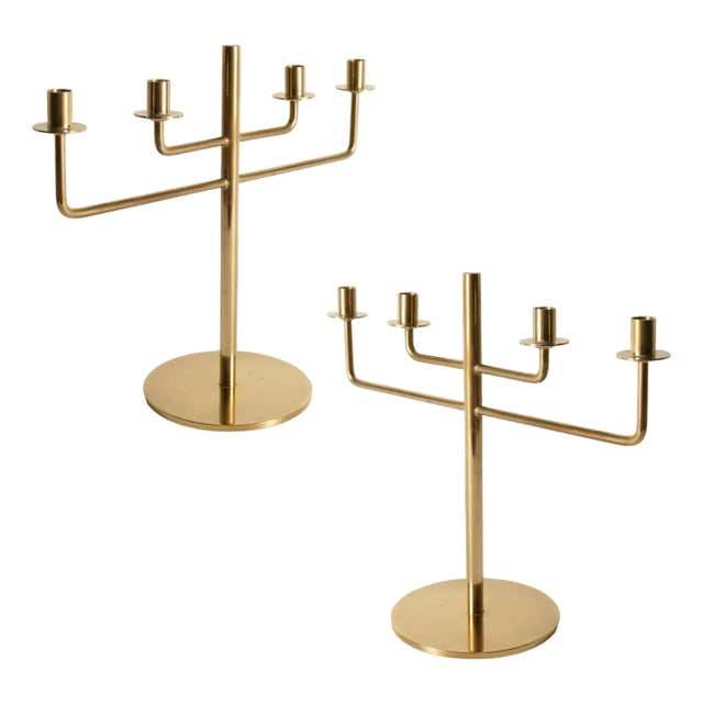 Scandinavian Modern Brass Candle Holder Candelabra by Hans-Agne Jakobsson, Pair (1 of 9)