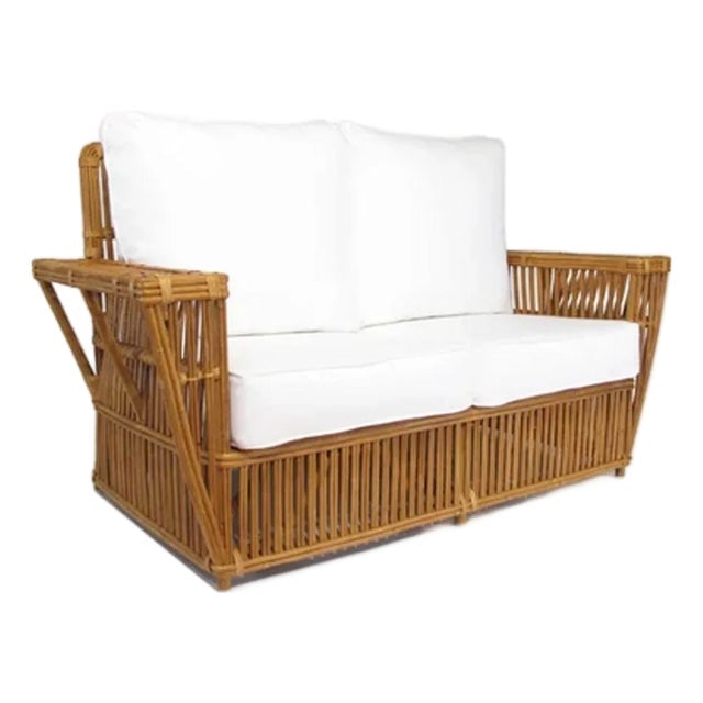 1990s Presidents Stick Reed Rattan 2-Seat Settee Sofa (1 of 9)