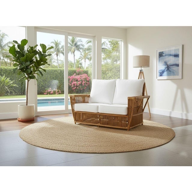 1990s Presidents Stick Reed Rattan 2-Seat Settee Sofa - 9