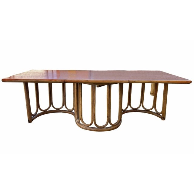 1940s Restored Rattan and Mahogany Coffee Table with Wavy Base - 3