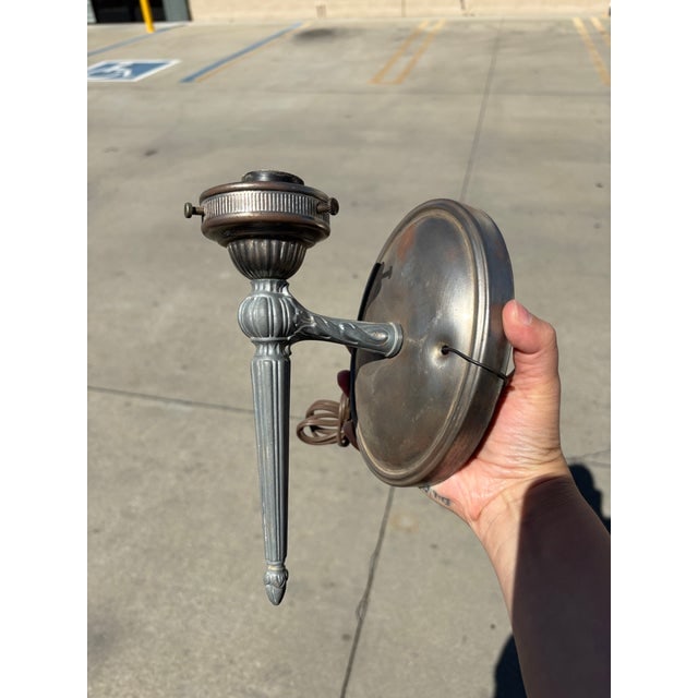 Antique Regency Wall Sconces Electric Light Fixture With Tulip Shade, Pair - 7