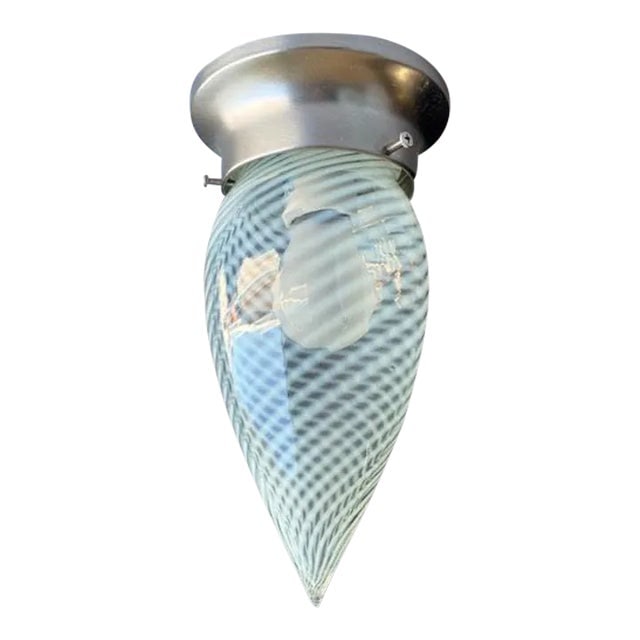 1960s Vintage Opalescent Swirl Glass Teardrop Bullet Ceiling Light Shade/ Globe With Silver Fitter: Title: 1960s Vintage Opalescent Swirl Glass Teardrop Bullet Ceiling Light Shade/ Globe With Silver Fitter Description: Vintage art deco vaseline opalescent teardrop swirl glass bullet shade. Heavy gla
