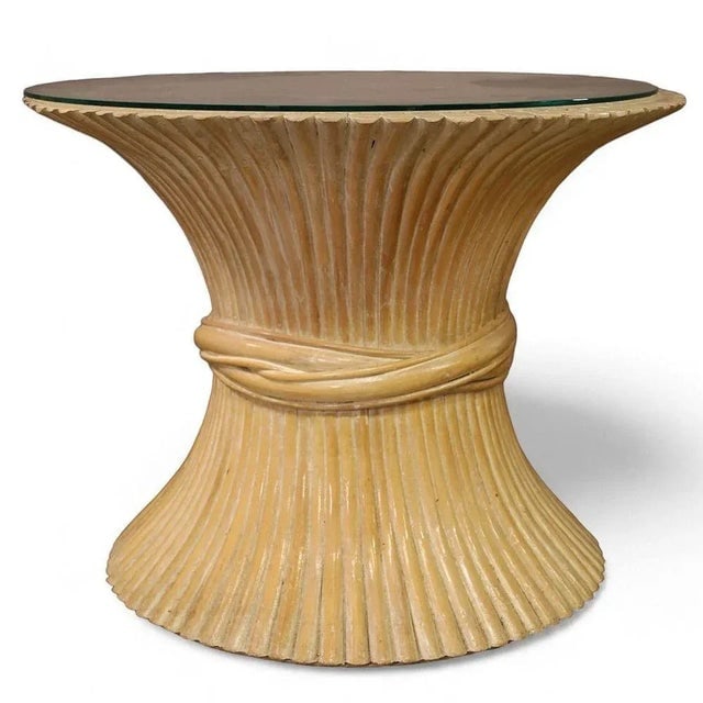 1970s Restored McGuire Corseted Hour Glass Pole Rattan Coffee Table and Side Tables Set - 8
