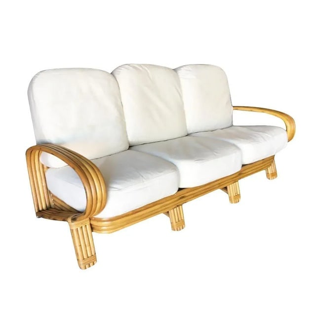 Restored 1950s Quad Pole "R" Arm 3 Seat Rattan Sofa - 10