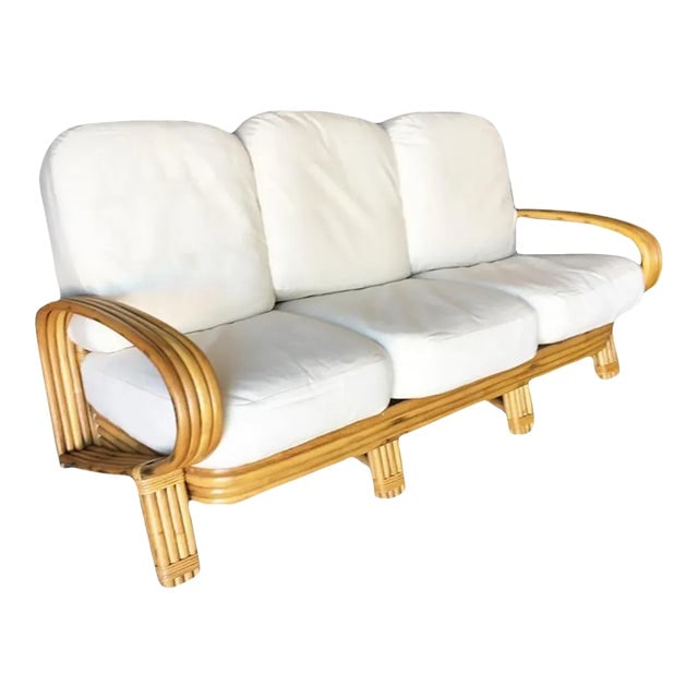 Restored 1950s Quad Pole "R" Arm 3 Seat Rattan Sofa (1 of 10)