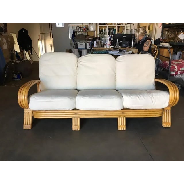 Restored 1950s Quad Pole "R" Arm 3 Seat Rattan Sofa - 3