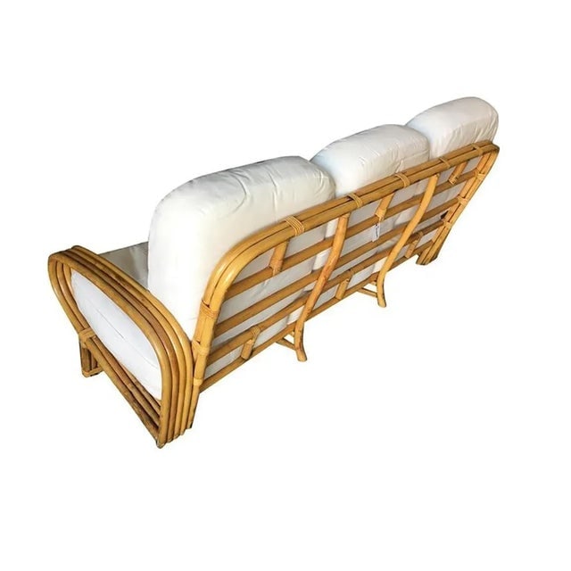 Restored 1950s Quad Pole "R" Arm 3 Seat Rattan Sofa - 6