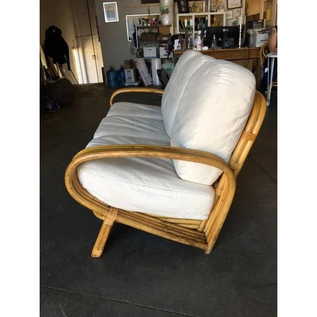 Restored 1950s Quad Pole "R" Arm 3 Seat Rattan Sofa - 8
