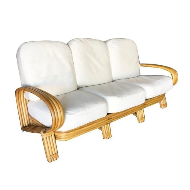 Restored 1950s Quad Pole "R" Arm 3 Seat Rattan Sofa - 9