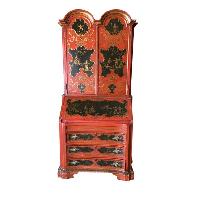 Hollywood Regency Secretary Desk Secretaire Bookcase W/ Chinese Motif - 2
