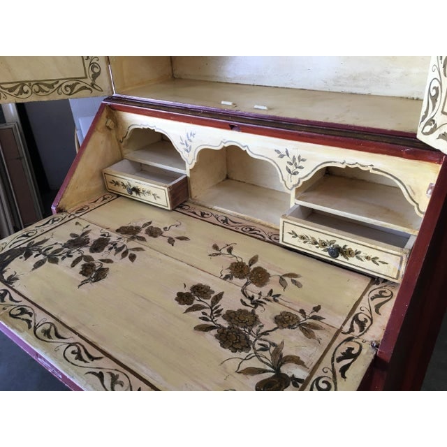 Hollywood Regency Secretary Desk Secretaire Bookcase W/ Chinese Motif - 3