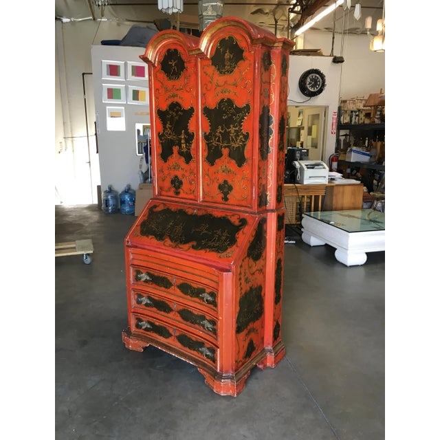 Hollywood Regency Secretary Desk Secretaire Bookcase W/ Chinese Motif - 4