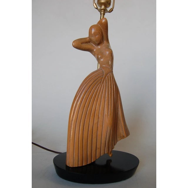 Female Figural Dancer Carved Oak Table Lamp in the Style of Jascha Heifetz - 10