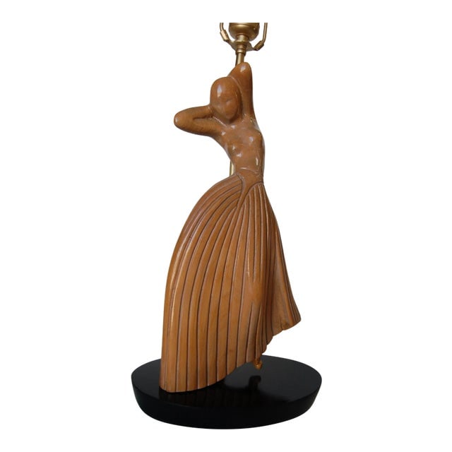 Female Figural Dancer Carved Oak Table Lamp in the Style of Jascha Heifetz (1 of 10)