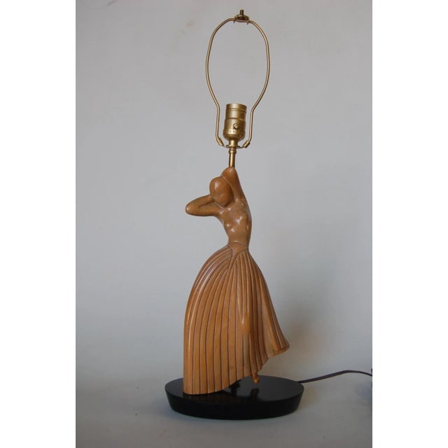 Female Figural Dancer Carved Oak Table Lamp in the Style of Jascha Heifetz - 2