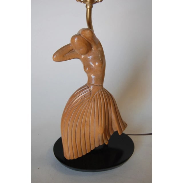 Female Figural Dancer Carved Oak Table Lamp in the Style of Jascha Heifetz - 3