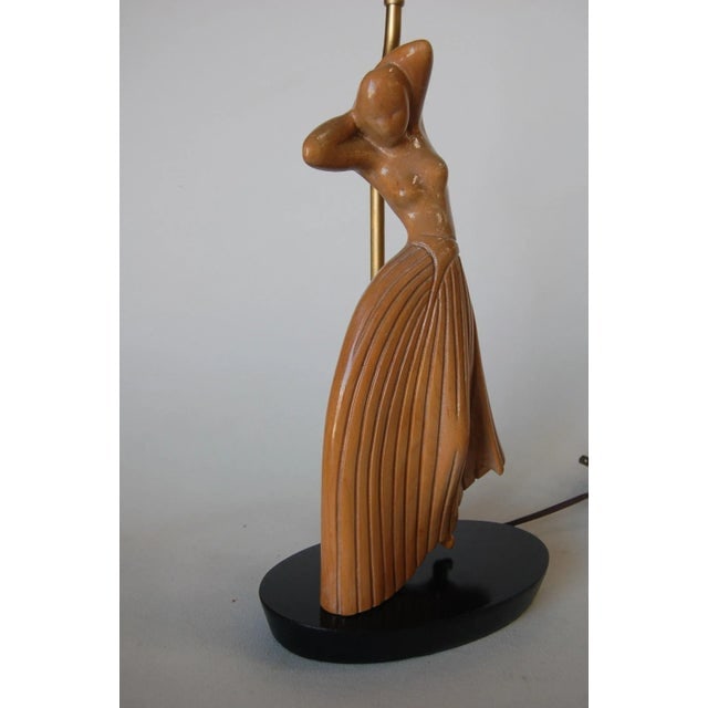 Female Figural Dancer Carved Oak Table Lamp in the Style of Jascha Heifetz - 4