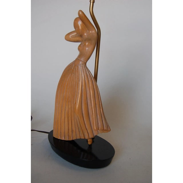 Female Figural Dancer Carved Oak Table Lamp in the Style of Jascha Heifetz - 6