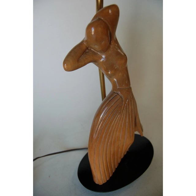 Female Figural Dancer Carved Oak Table Lamp in the Style of Jascha Heifetz - 7