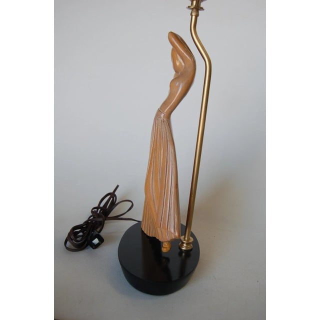 Female Figural Dancer Carved Oak Table Lamp in the Style of Jascha Heifetz - 8