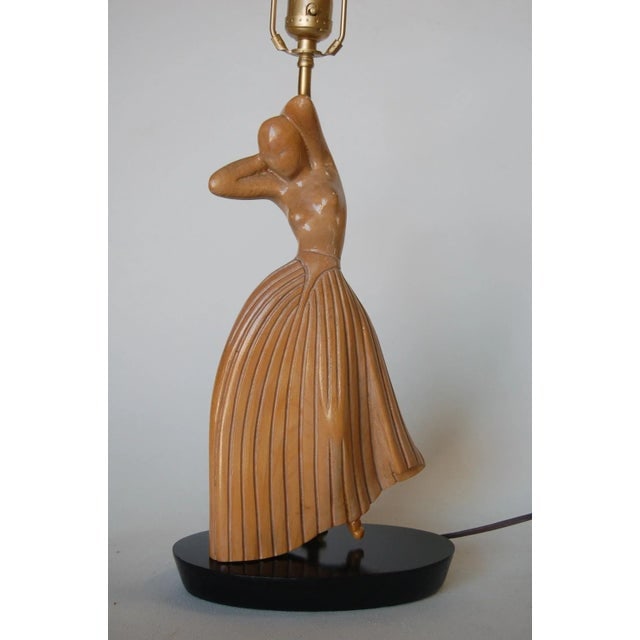 Female Figural Dancer Carved Oak Table Lamp in the Style of Jascha Heifetz - 9
