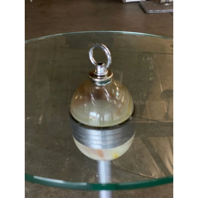 Art Deco Light Up Agate Glass Illuminating Smoking Side Table Pewter Cast Base - 3