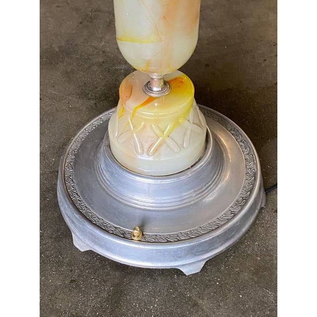 Art Deco Light Up Agate Glass Illuminating Smoking Side Table Pewter Cast Base - 5