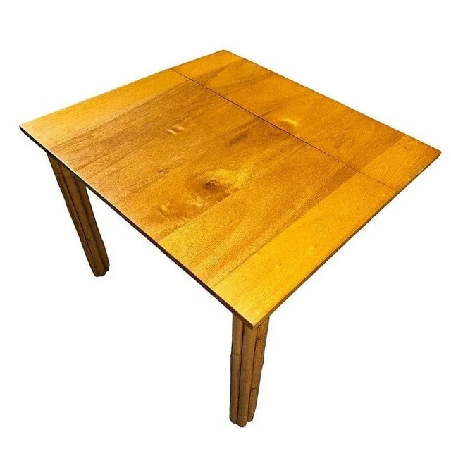 1950s Ratten 3 Gate Leg Drop Leaf Sewing Table W/ Mahogany Top - 4