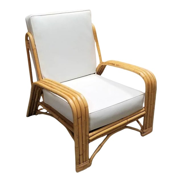 Restored 4-Strand Staple Arm Rattan Lounge Chair by Paul Laszlo (1 of 8)