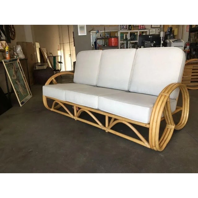 Restored Three-Strand 3/4 Pretzel Arm Rattan 3-Seater Sofa - 7