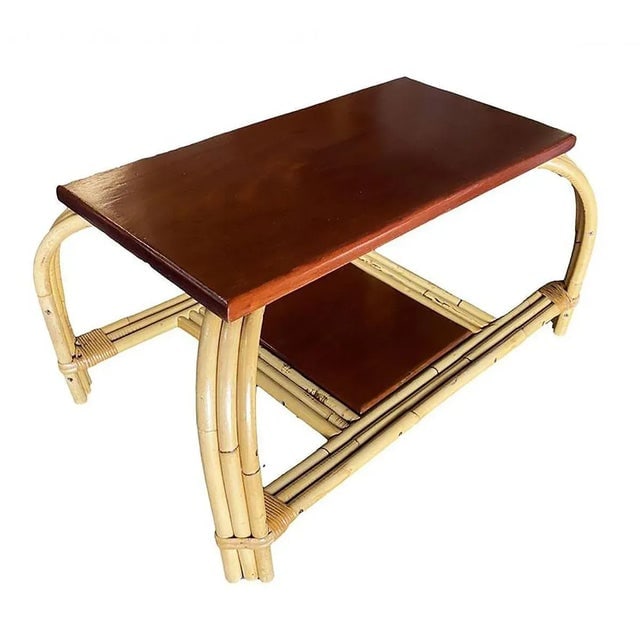 Restored Rattan & Mahogany "Grasshopper" Cocktail Table - 13
