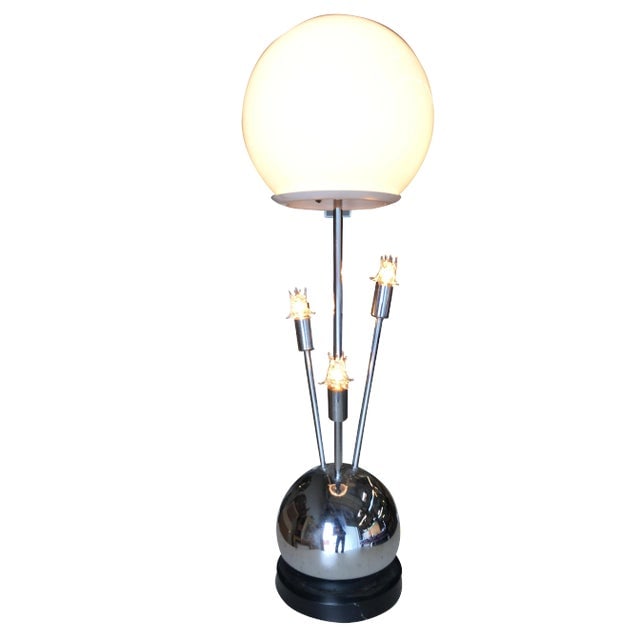 1970s Space Age Chrome Ball Table Lamp W/ Fours Lights, Attributed to Torino (1 of 9)