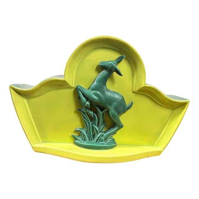 1950s Mid-Century Modern Green Ceramic Jumping Deer Mantle Tv Lamp by Shawnee Art Pottery (1 of 9)