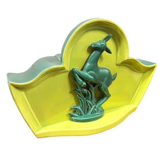 1950s Mid-Century Modern Green Ceramic Jumping Deer Mantle Tv Lamp by Shawnee Art Pottery - 2